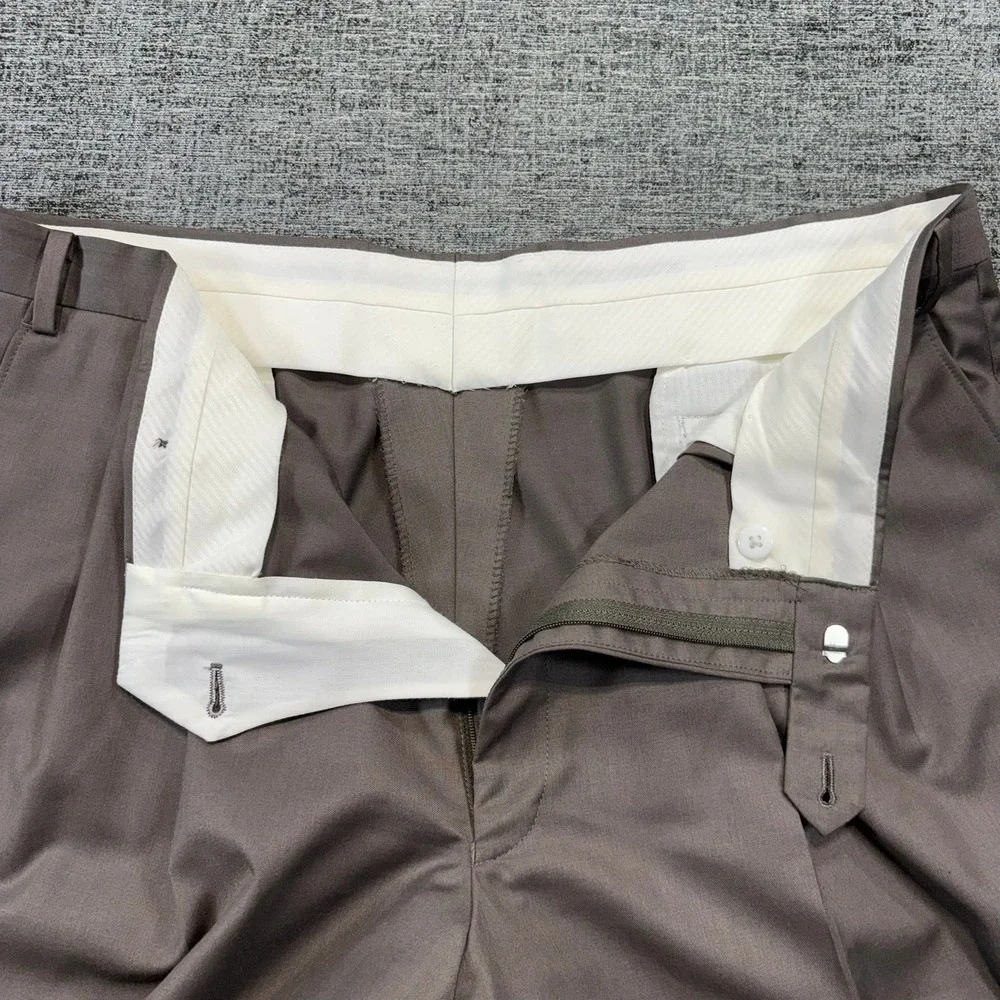 Lauren Ralph Lauren Dress Pants Mens 38 Brown Pleated Cuffed Trousers 1207